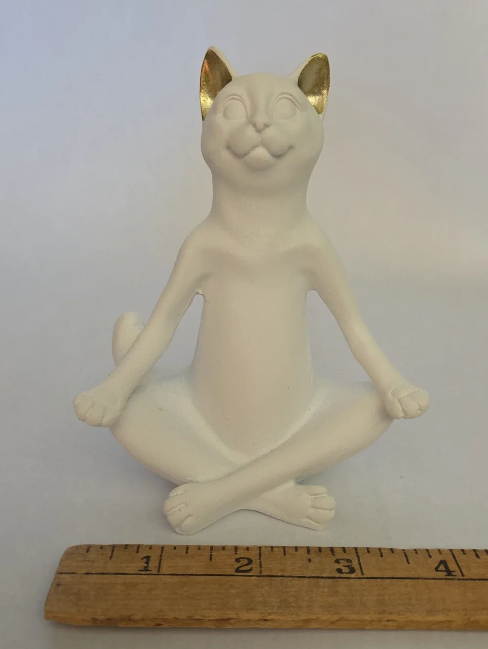 Three Hands Corp Set of 3 Yoga Cat Resin Figurines - White w/Gold Inner Ears Zen
